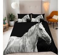 Horse Super king Duvet Cover Black And White Animal Patterns Reversible Bedding Sets, Soft Microfiber Quilt Cover with Zipper Closure and 2 Pillowcase 50x75 cm for Kids Teens Adults YW-31