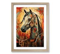 Horse Symbolism Framed Print | A2 Oak Framed Wall Art | Ready to Hang | Modern Animal Picture | Living Room Bedroom Lounge Office