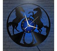 Horse theme 2 Vinyl Record vintage Wall Clock for Kitchen(B,with LED)