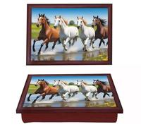 Horse Theme Wooden Large Lap Tray With Cushion Soft Padded Bean Bag Breakfast Dinner Food Drink Serving, Laptop, TV, Lightweight Portable Sofa, Bed Tray Serving Home