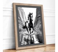 Horse Through Canyon Framed Wall Art Print A1 Oak