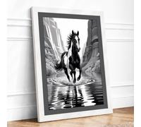 Horse Through Canyon Framed Wall Art Print A1 White