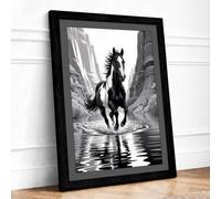 Horse Through Canyon Framed Wall Art Print A2 Black