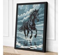 Horse Through Shallow Waters Canvas Wall Art Print 24x16 Inch | Black