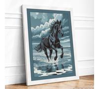 Horse Through Shallow Waters Coastal Framed Wall Art Print A3 (42×29.7cm)
