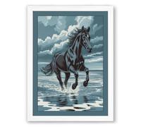 Horse Through Shallow Waters Coastal Framed Wall Art Print A3 (42×29.7cm) White, Wall Decor for Living Room, Bedroom, Office & Home, Ready to Hang, Art Gift