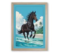 Horse Through Tropical Waters Coastal Framed Wall Art Print A3 (42×29.7cm) Oak, Wall Decor for Living Room, Bedroom, Office & Home, Ready to Hang, Art Gift