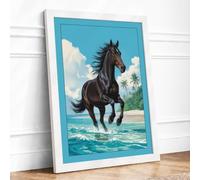 Horse Through Tropical Waters Coastal Framed Wall Art Print A4