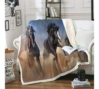 Horse Throw Blanket Galloping Horse Printed Fleece Blankets for Kids Boys Teens 3D Wild Animal Pattern Sherpa Blanket Wildlife Style Fuzzy Blanket for Chair Office Plush Blankets Single 50"x60"