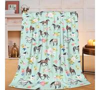 Horse Throw Blanket Super Soft Warm Floral Horse Blanket for Girls Kids, Cozy Plush Fleece Farm Animal Horse Gifts Bedding Blanket for Women Bed Couch Sofa 50"x60"