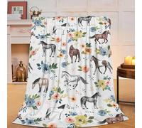 Horse Throw Blanket Super Soft Warm Floral Horse Blanket for Girls Kids, Cozy Plush Fleece Farm Animal Horse Gifts Bedding Blanket for Women Bed Couch Sofa 60"x80"