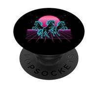 Horse Trio Retrowave Synthwave 80s Neon Gallop PopSockets Adhesive PopGrip