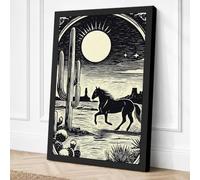 Horse Under the Moon Rustic Canvas Wall Art Print 36x24 Inch (91 x 61 cm)