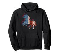 Horse Vintage Red White and Blue American Flag Riding #25D11 Pullover Hoodie
