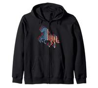 Horse Vintage Red White and Blue American Flag Riding #25D11 Zip Hoodie