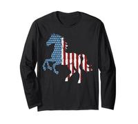 Horse Vintage Red White and Blue American Flag Riding #25D12 Long Sleeve T-Shirt