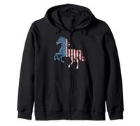 Horse Vintage Red White and Blue American Flag Riding #25D12 Zip Hoodie