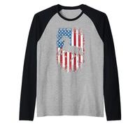 Horse Vintage Red White and Blue American Flag Riding #25D13 Raglan Baseball Tee