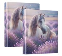 Horse Violet Lavender 1 and A Half Inch Binders 3 Ring with 3 Interior Pockets, Cute Binder Three Ring Basic Binder Notebook for Work School Office 2 Pack