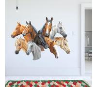 Horse Wall Sticker - 9 Horses Wall Art (90cm Width x 65cm Height)