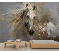 Horse Wallpapers Abstract Art Pattern Wallpaper Gold Gray White Background Wallpaper Murals Elegant Animal Wall Paper for Kids Bedroom Living Room Art Paintings Mural Poster 200X140cm