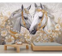 Horse Wallpapers Elegant Wallpaper Murals Luxury Golden Flower Pattern Wallpaper Abstract Floral Wall Paper for Kids Bedroom Living Room Art Paintings Mural Poster 450X300cm