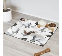 Horse Watercolor Pet Feeding Mat for Cat Dog Water Bowl Food Mats Wild Horse Pet Feeding Mats Absorbent Nti-Slip Contain Spills Protects Floors Placemat 43.1 x 76.2 cm