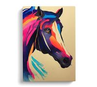 Horse Watercolour Abstract Blue Gold Peach Canvas Wall Art Print 30x20 Inch