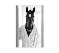 Horse Wearing A Bathrobe, Funny Bathroom Wall Art, Cute Laundry Room Decor, Retro Animals in Bathroom, Cute Horse Print, Ai Art-1