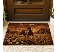 Horse Welcome Door Mat, Rustic Country Chrysanthemum Winnowing Fall Brown Washable Low Profile Entry Mat Outdoor Decor for Front Door Entryway Patio 29x17 Inch