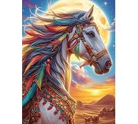 Horse with Native American Colors Under The Moon 1000 Piece Jigsaw Puzzle Pack Wildlife Pet Cute Teens Beginners Cognitive Development Puzzle Fans Group Play High-grade Rigid Cardboa