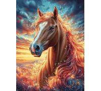 Horse with Rainbow Mane in A Magical Glow 1000-piece Jigsaw Puzzle Bundle Wildlife Pet Family Puzzle Lovers Brain Training Mindful Activity Spring Gift Durable Cardboard 1000 PCS
