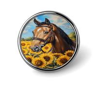 Horse with Sunflowers Painting Round Badge Pin Metal Memorial Brooch Button Lapel Pins for Backpack Wedding