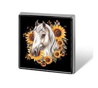 Horse with Sunflowers Square Badge Metal Lapel Pins Brooches for Clothing Decoration