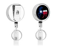 Horse with Texas Flag Cute Retractable Metal ID Badge Holder Reel Clip Keychain for Office Work