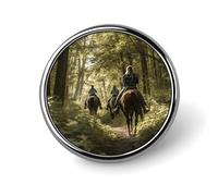 Horseback Riding on The Trails Round Aluminum Alloy Pin Badge Lapel Pin