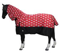 Horsemasters Combo Hippo Waterproof Turnout Rug 200g - Lightweight Full Neck Horse Rug | Breathable 600D Ripstop Material, Adjustable Straps, Shoulder Gussets & Fun Animal Print Design,Red
