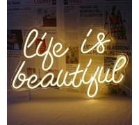 Horseneon Life is Beautiful Neon Signs for Wall Decor,Letter Neon Lights for Bedroom,Led Sign with USB Powered for Wedding,Birthday Party,Bar,Home Decoration (Warm White)