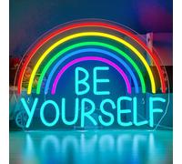 Horseneon Rainbow Neon Light Sign Be Yourself Neon Sign Rainbows Neon Light for Wall USB Dimmer Neon Lights Colorful Neons Sign for Bedroom Living Room Kids Room Wedding Party Bar