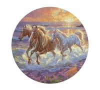 Horses Along Coast 128 Piece Round Puzzle Animal Shape Relaxing Brainteaser for Adults & Kids Family Bonding Activity Stress Relief Home Decor Gift Idea 120 PCS