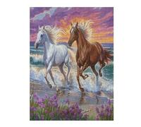 Horses Along Coast 500 Piece Jigsaw Puzzle for Adults Vacation Souvenir Memory Keepsake No Dust Pieces Great Gift for Travelers 500 PCS