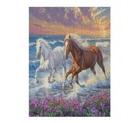 Horses Along Coast 500 Piece Jigsaw Puzzle for All Ages Jigsaw Evening Wind Down Activity Challenging Fun Home Decor Stress Relief 500 PCS