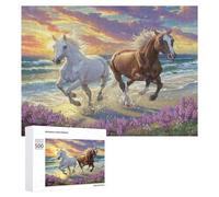 Horses Along Coast 500 Piece Jigsaw Puzzles All AgesJigsaws Evening Wind-Down Activity Challenging Home Decor Stress Relief 500 PCS
