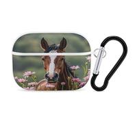 Horses and Flowers Earbuds Organizer Shockproof Protective Airpods Pro Cover with Carabiner Clip Anti Fall Carrying Earphone Case Cover for Airpods Pro 2nd Generation White