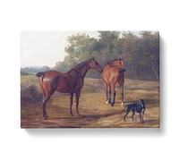 Horses And Hound By Jacques Laurent Agasse Classic Painting Canvas Wall Art Print Ready to Hang, Framed Picture for Living Room Bedroom Home Office Décor, 76x50 cm (30x20 Inch)