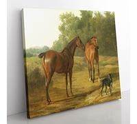 Horses And Hound by Jacques Laurent Agasse Classic Painting Canvas Wall Art Print Ready to Hang, Framed Picture for Living Room Bedroom Home Office Décor, 35x35 cm (14x14 Inch)