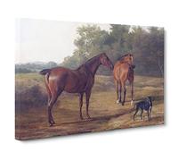 Horses And Hound By Jacques Laurent Agasse Classic Painting Canvas Wall Art Print Ready to Hang, Framed Picture for Living Room Bedroom Home Office Décor, 20x14 Inch (50x35 cm)