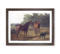 Horses And Hound By Jacques Laurent Agasse Classic Painting Framed Print | A4 Walnut Framed Wall Art | Ready to Hang | Classic Animal Picture | Living Room Bedroom Lounge Office