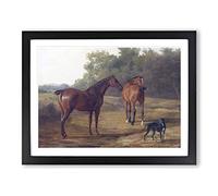 Horses And Hound By Jacques Laurent Agasse Classic Painting Framed Wall Art Print, Ready to Hang Picture for Living Room Bedroom Home Office Décor, Black A4 (34 x 25 cm)