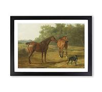 Horses and Hound by Jacques-Laurent Agasse Framed Print | A2 Black Framed Wall Art | Ready to Hang | Modern Animal Picture | Living Room Bedroom Lounge Office